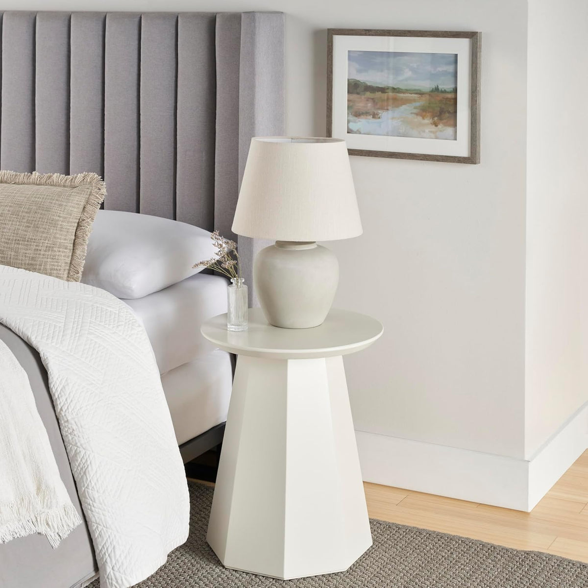 Lámpara Nourison Home - Lámpara de mesa de cerámica neutra de 20 pulgadas (beige claro) con pantalla de tela, lámpara de mesita de noche para dormitorio, sala de estar, entrada