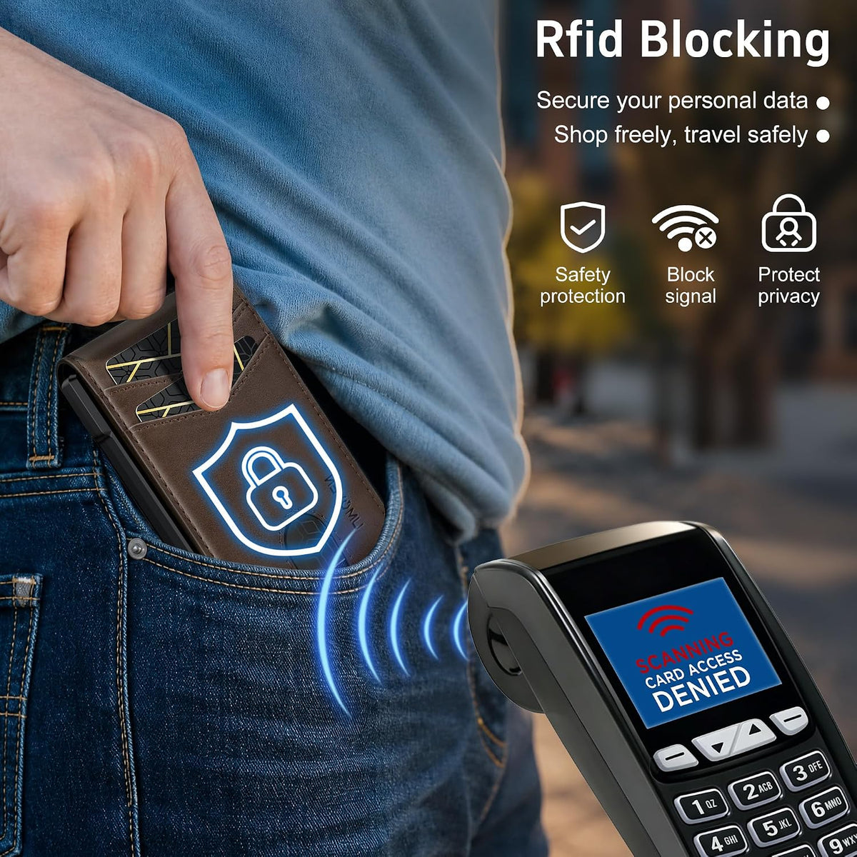 Billetera para hombre minimalista con bloqueo RFID y ranura para tarjetas