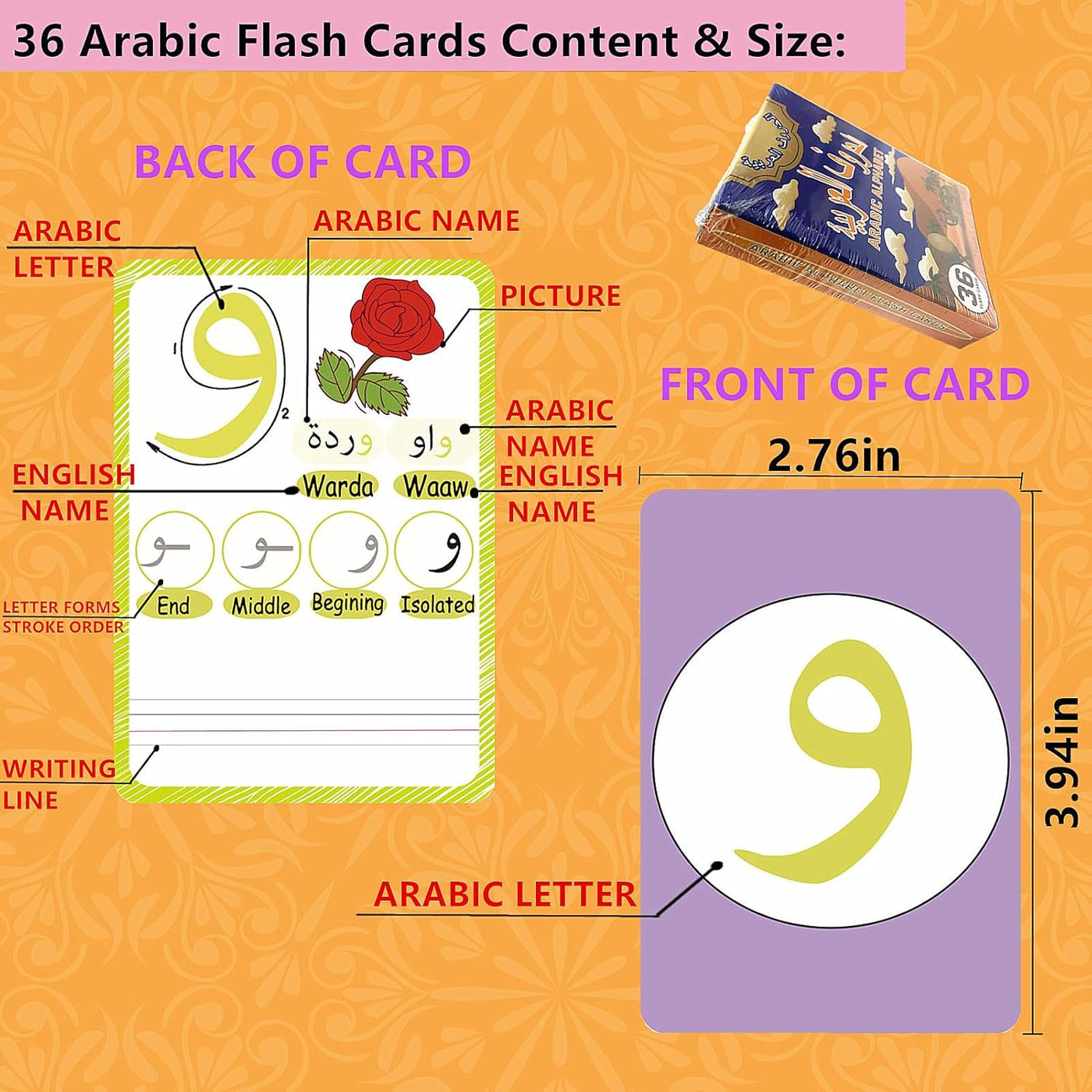 36 tarjetas flash árabes aprendizaje del alfabeto árabe