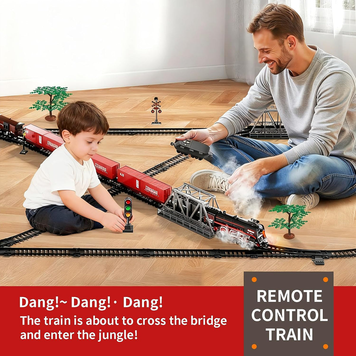 Juego de tren grande con control remoto, humo de 3 vías