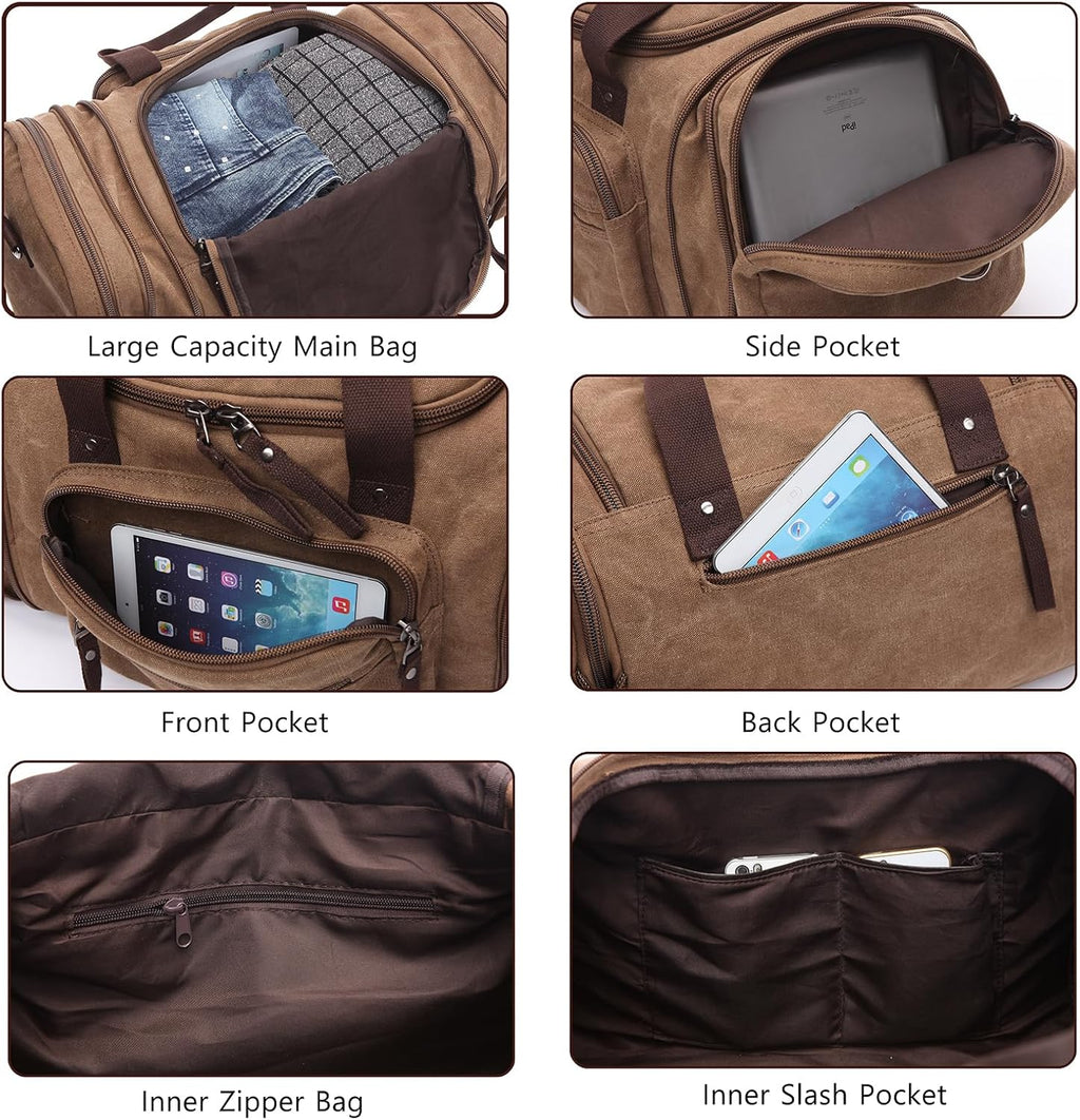 Bolsa de viaje para hombre, bolsa de fitness de mano, senderismo y viaje de negocios, lona de gran capacidad, Gris, Estilo retro europeo y americano