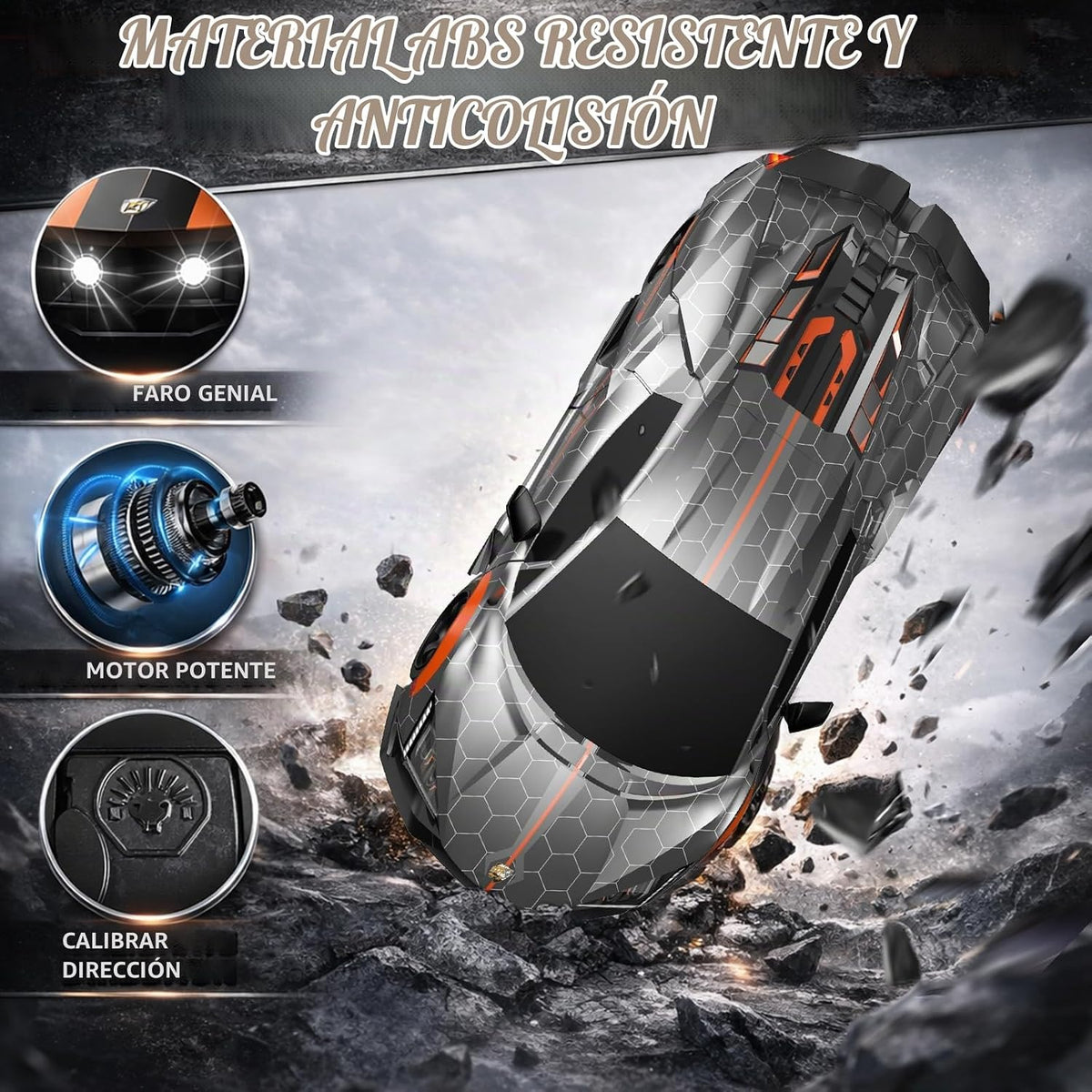 Coche de deriva a control remoto 1:16, 2.4 GHz, autos de control remoto de alta velocidad, 4WD, autos deportivos de carreras con luces LED, aerosol, neumáticos a la deriva, 2 baterías para niños, niñas, adultos, cumpleaños, Navidad