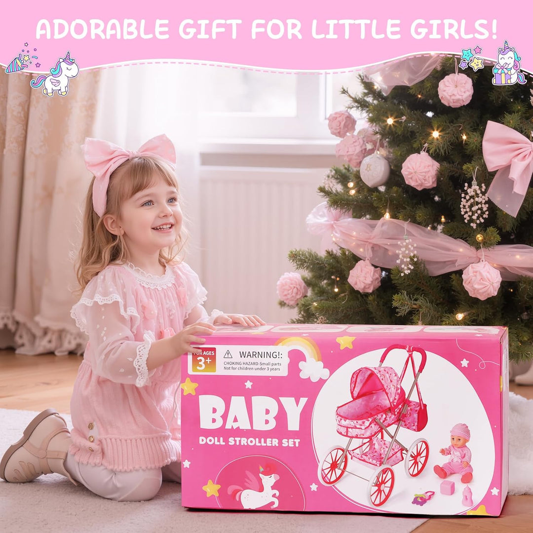 DRAMATION Juego de cochecito de muñeca de unicornio con muñeca de b...