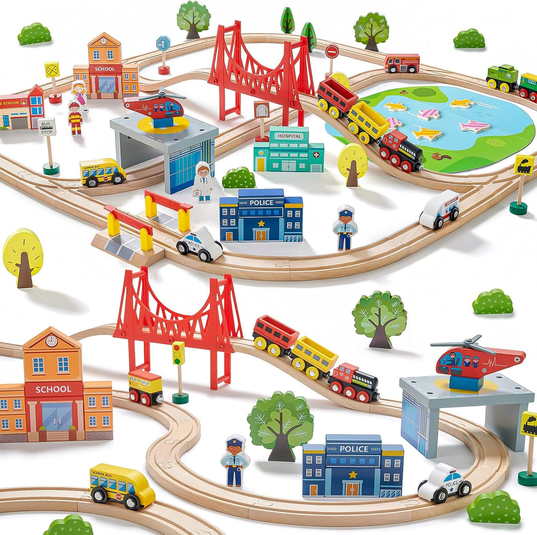 Tiny Land 110 piezas de juego de tren de madera \u2013 Tren de jugu...