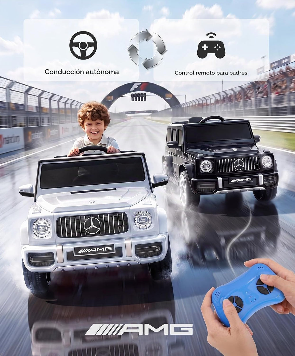 Mercedes-Benz AMG G63 - Coche eléctrico con licencia para niños, auto de paseo con control de padres, auto eléctrico G Wagon para niños, arranque suave, aviso de batería baja, Bluetooth, luces