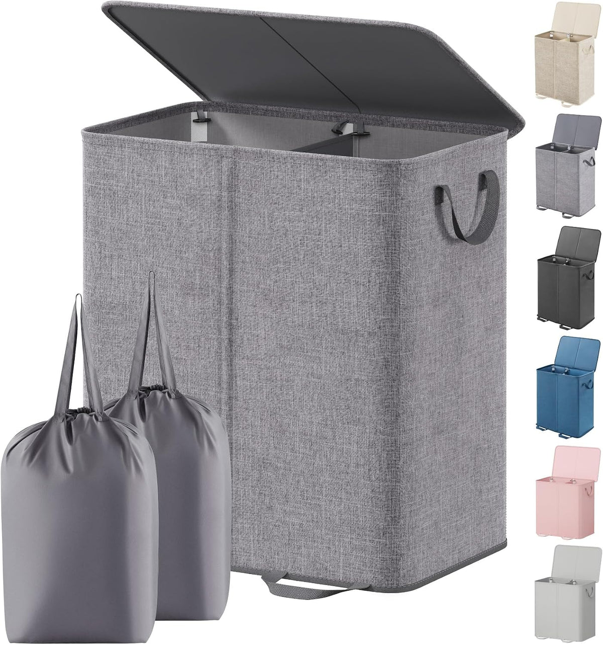 Lifewit Cesta doble para ropa sucia con tapa, bolsas de lavandería