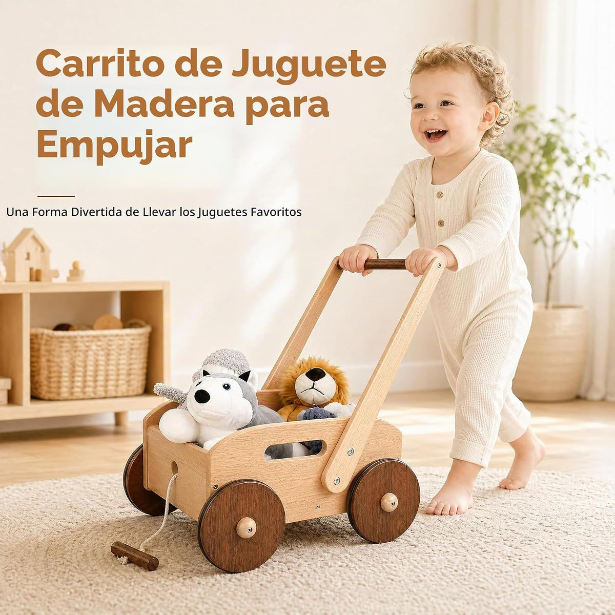 Woodtoe Andador de madera para bebés, caminante de empuje para bebés de velocidad ajustable, juguetes Montessori para bebés que aprenden a caminar, juguetes educativos para caminar, regalo para niños