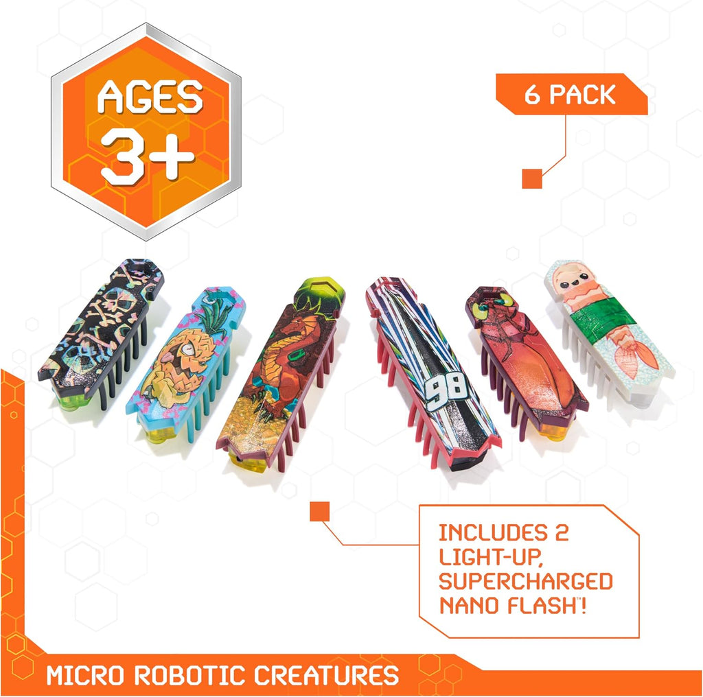 HEX BOTS Paquete de 6 nanos con 2 nanos intermitentes, juguetes sensoriales