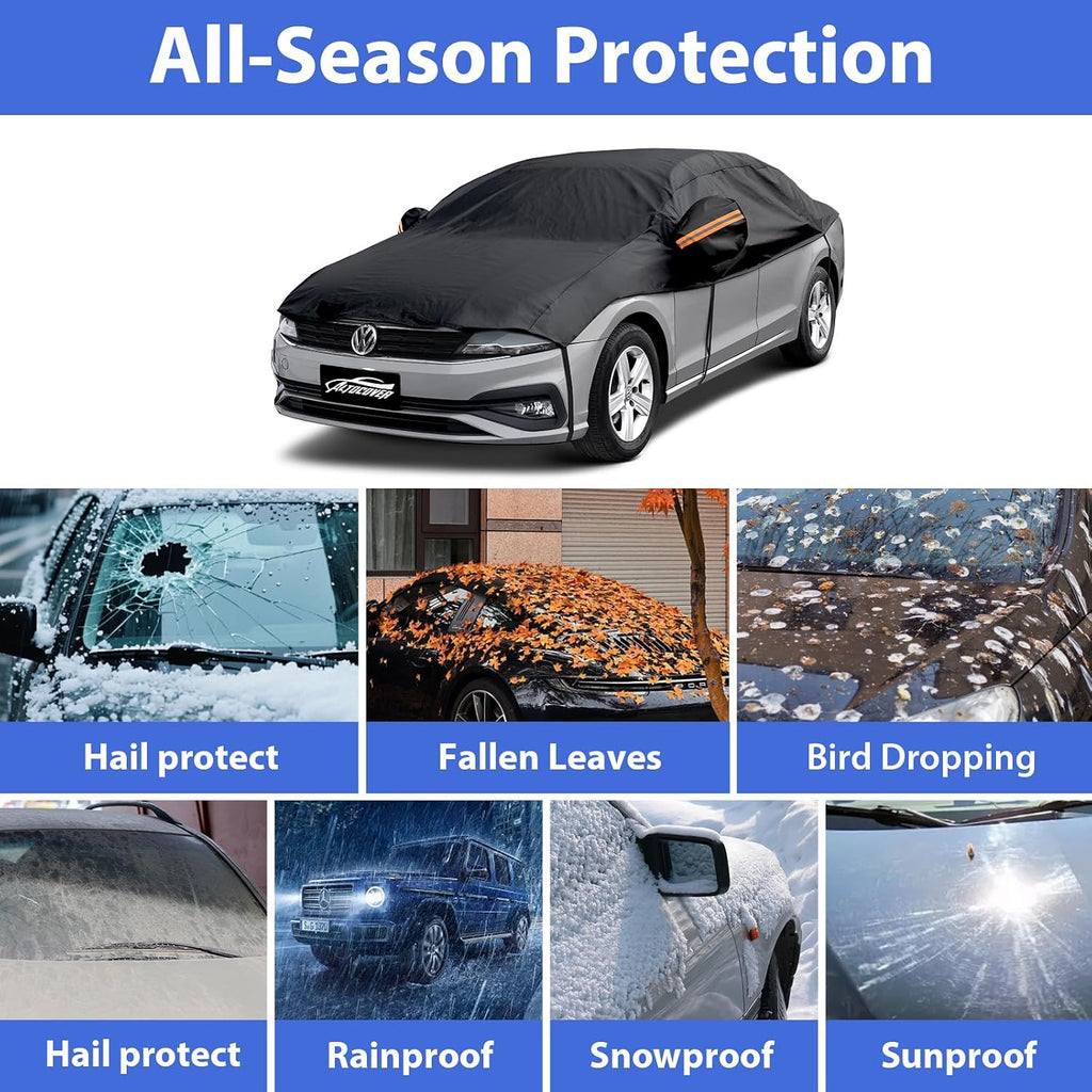 Cubierta de medio coche superior, cubierta protectora contra granizo con forro de algodón, cubierta para techo solar y parabrisas para hielo y nieve, cubierta para todo clima para el cuerpo del