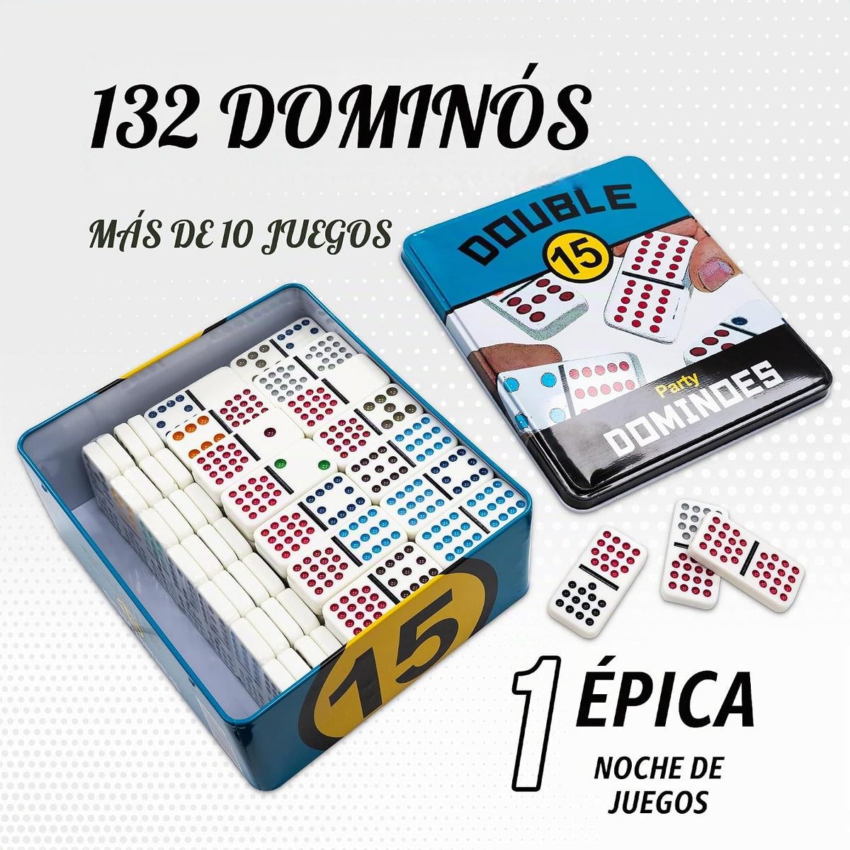Double 15 Domino Game - Lata de viaje, juego familiar portátil, a partir de 8 años