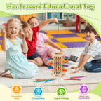 Montessori Juego de mesa de madera, juego de dados de 36 palos de madera coloridos