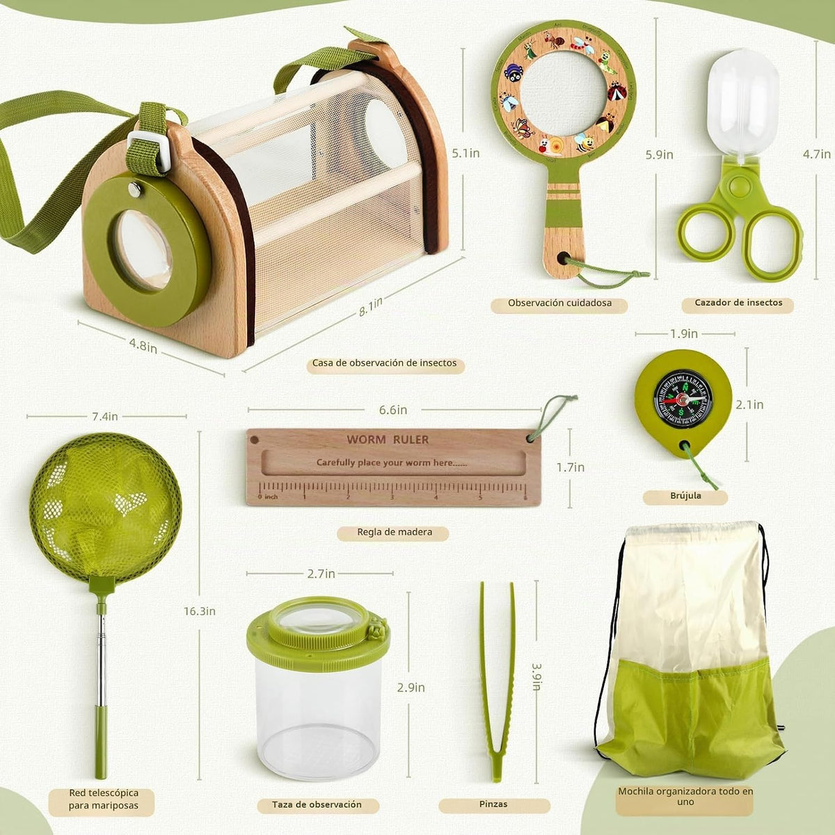 Kit de atrapador de insectos de madera para niños, juego de captura de insectos y explorador de insectos