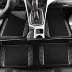 CAR PASS Funda de cuero para volante y alfombrillas impermeables para automóvil, combo universal de microfibra para autos que se adapta al 95 % de sedanes, SUV, vehículos, 14.5-15 pulgadas, diseño