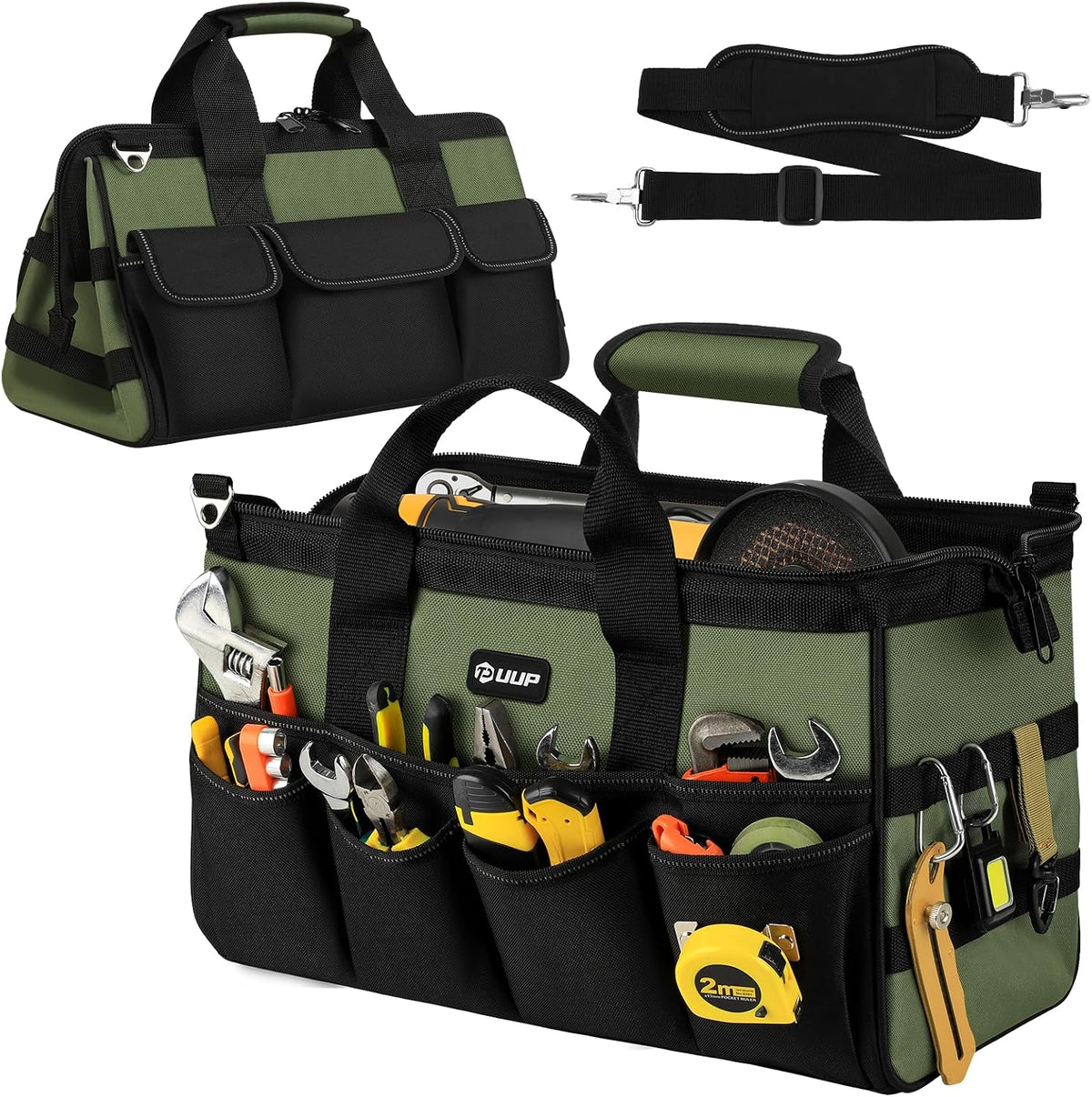 Bolsa de Herramientas Grande de 18 Pulgadas, Organizador de Almacenamiento de Caja de Herramientas Portátil de 16 Bolsillos, Bolsa de Herramientas Táctica Resistente con Cremallera Grande, Caja de