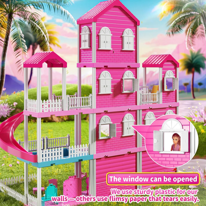 Pink Villa Playset para niñas de 3 a 7 años casa de 4