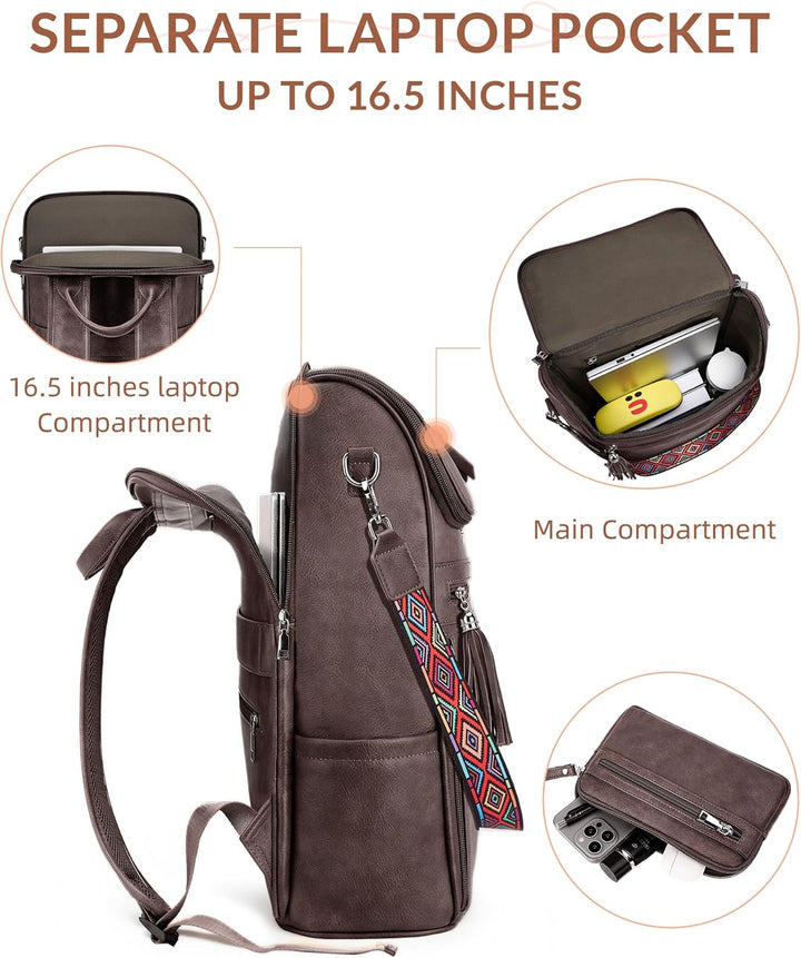 SYTRAH - Mochila de cuero para laptop para mujer, bolso de diseñado...