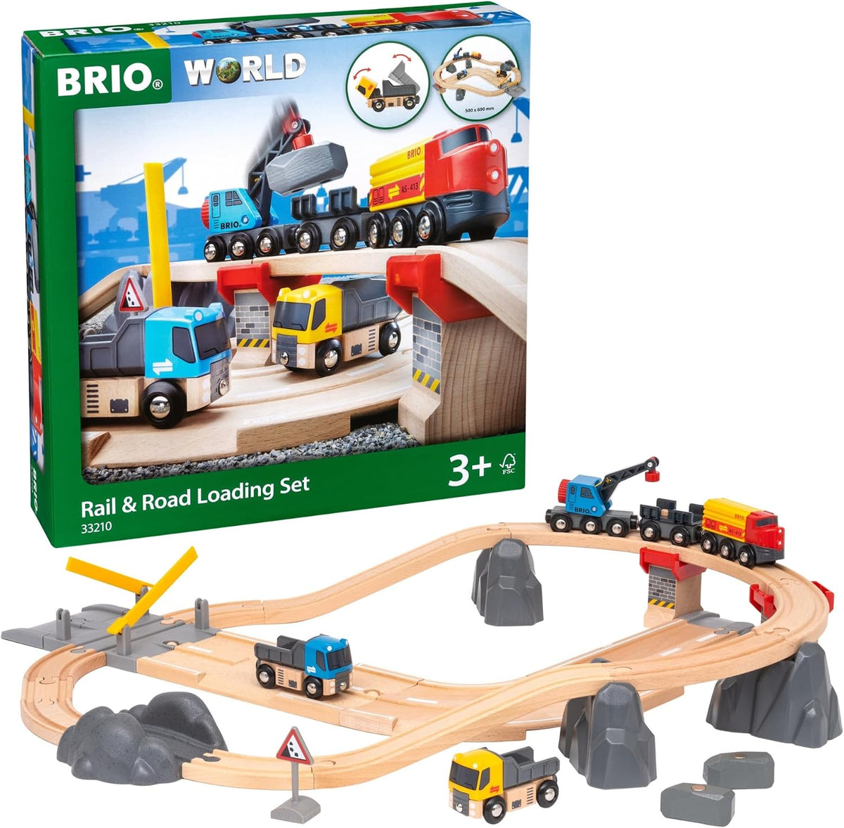 BRIO World Rail & Road - Juego de tren de madera con certificación FSC de 32 piezas y accesorios - Auto grúa especial, plataforma plana, pistas y más - Funciona con todos los juegos de ferrocarriles