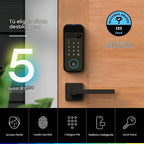 myQ Secure View™ Cerradura inteligente 3 en 1 con cámara de timbre de video HDR 2K, acceso facial, acceso de huellas dactilares, control PIN y aplicaciones: entrada inteligente con cámara incorporada