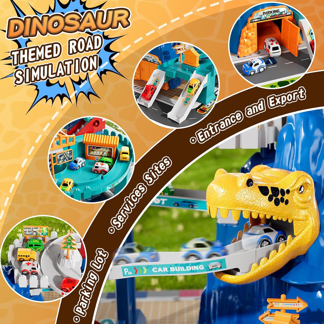 MSKOLER Pistas de autos de carreras de dinosaurios para niños de 3...