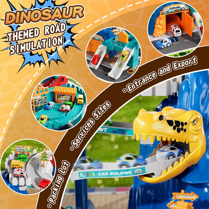 MSKOLER Pistas de autos de carreras de dinosaurios para niños de 3...