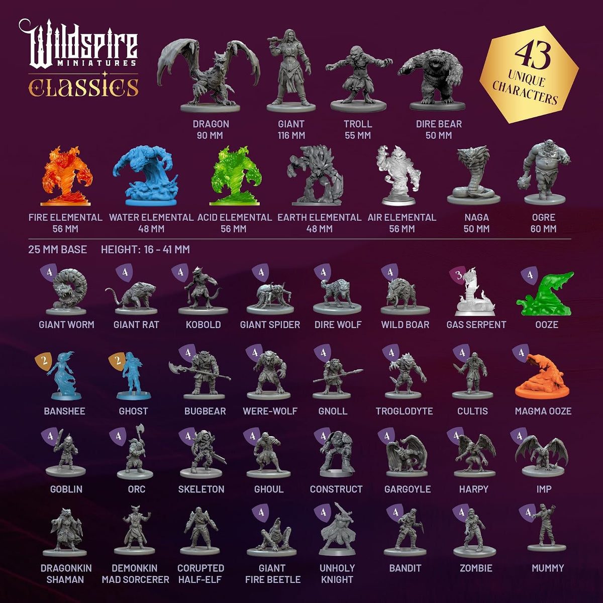 Encuentros clásicos – 125 miniaturas icónicas de DND a granel, sin pintar 1.102 in para D&D Minis, miniaturas DND, figuras de dragones de mazmorras, minifiguras, accesorios de mesa de fantasía
