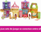 Mattel Juguetes de Princesas Disney, juegos apilables para la hora del cuento, castillo de Bella, casa de muñecas apilable con pequeña muñeca y 9 piezas, inspirados en la película de Disney