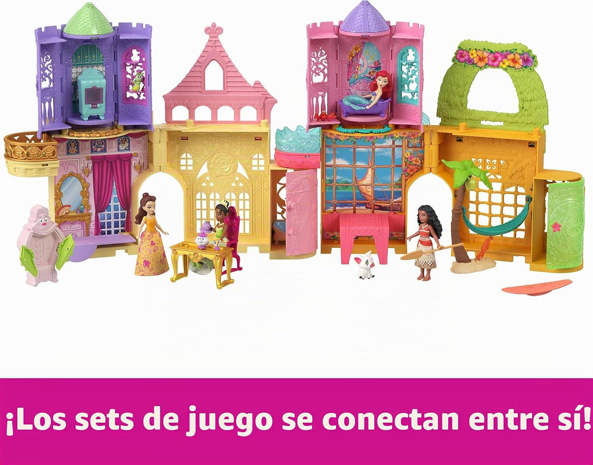 Mattel Juguetes de Princesas Disney, juegos apilables para la hora del cuento, castillo de Bella, casa de muñecas apilable con pequeña muñeca y 9 piezas, inspirados en la película de Disney