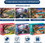 Paquete de 3 rompecabezas de 1000 piezas para adultos, paisajes de jardín