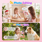 Cámara para Niños AI con Impresión Instantánea y Tarjeta de 32GB, 5 Rollos de Papel, 1080P