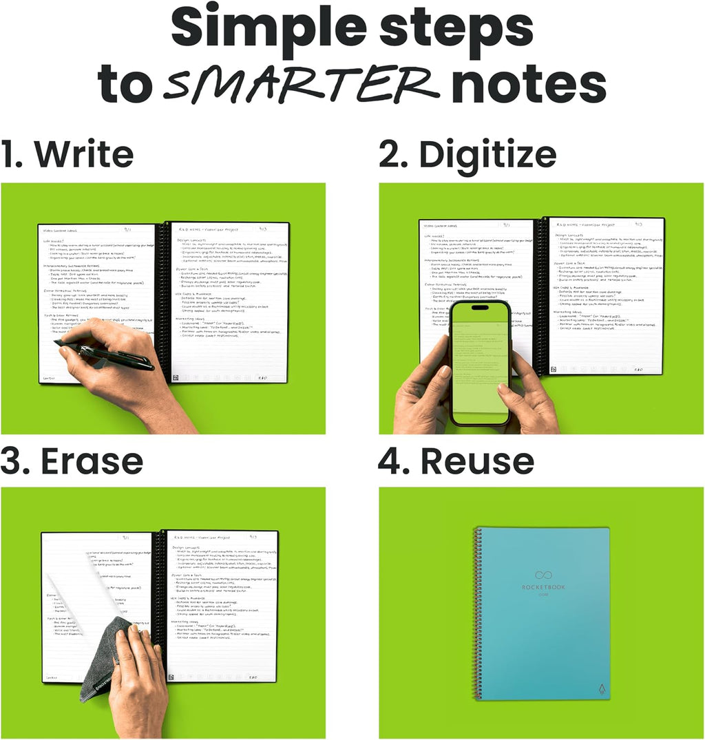 Rocketbook Core - Cuaderno inteligente reutilizable, tamaño ejecutivo, 6 x