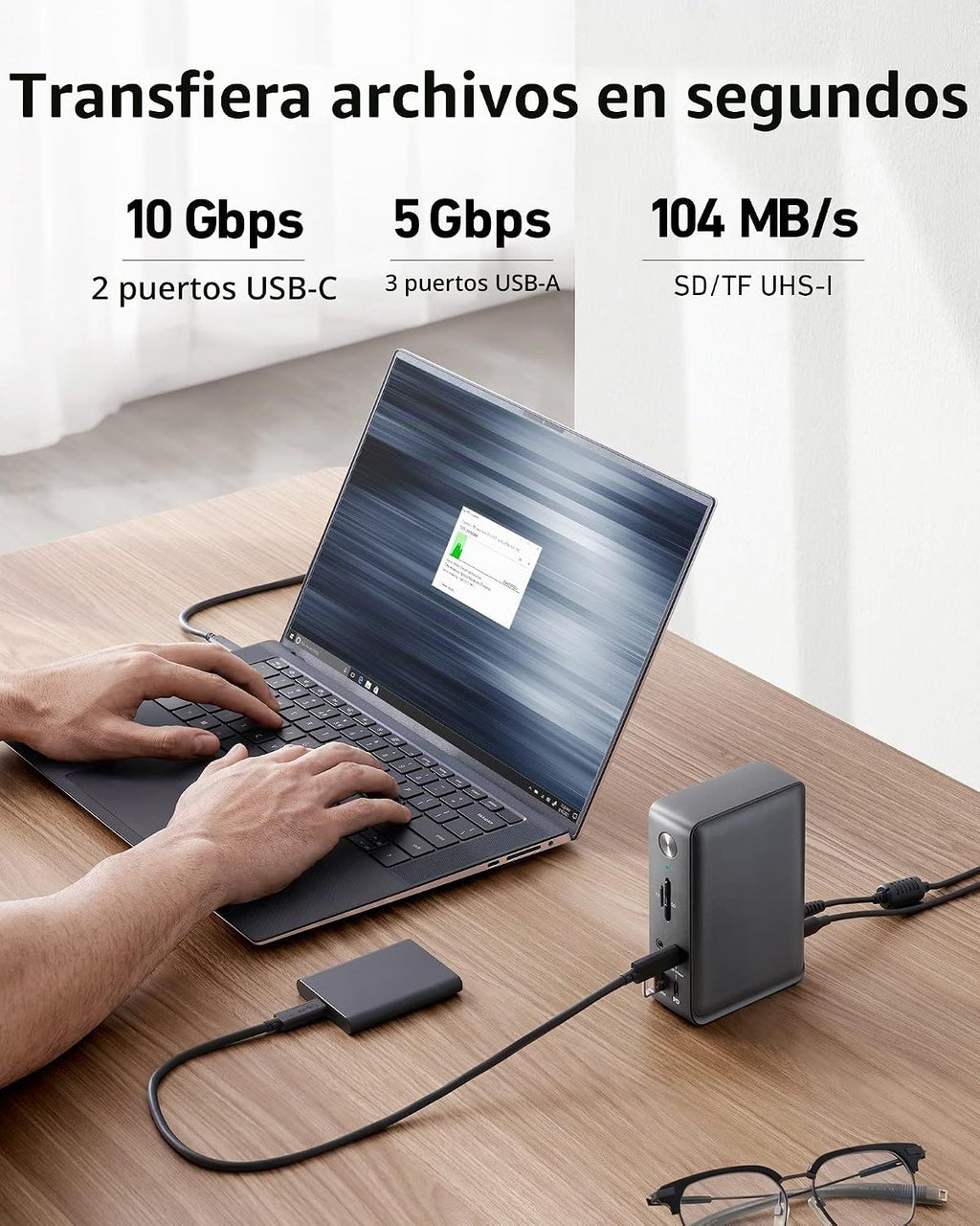 Estación de acoplamiento para laptop Anker, estación de acoplamiento USB-C de 13 en 1, triple pantalla con 2xHDMI y 1xDP, 10 Gbps USB-C y 5 Gbps USB-A, datos, Ethernet, audio, SD, carga de 85W para
