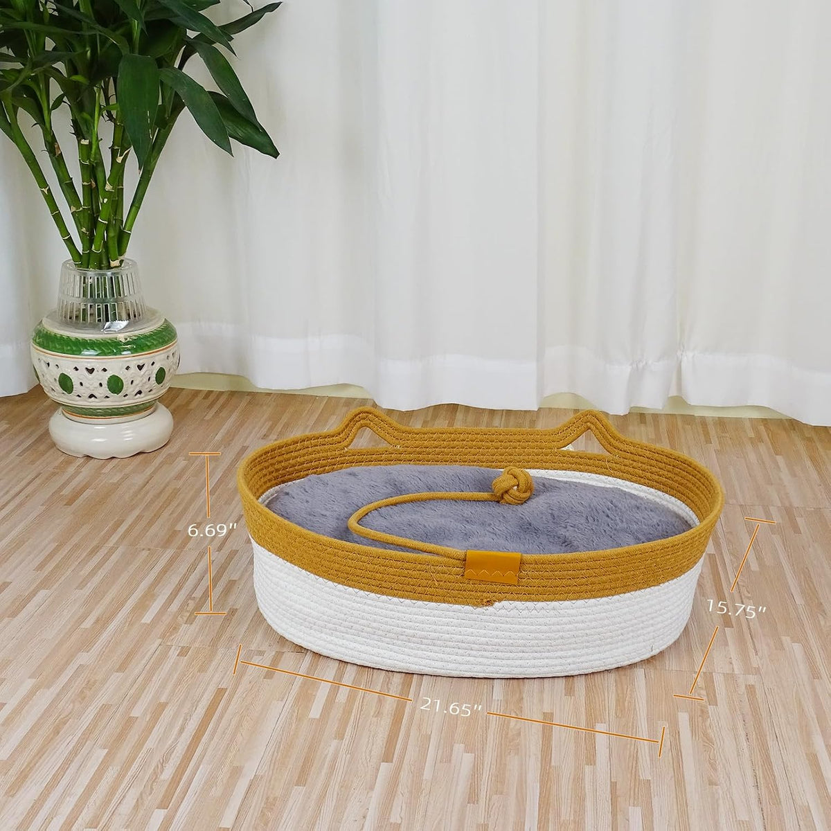 Cesta de cuerda natural para gatos, cama acogedora con cojín de