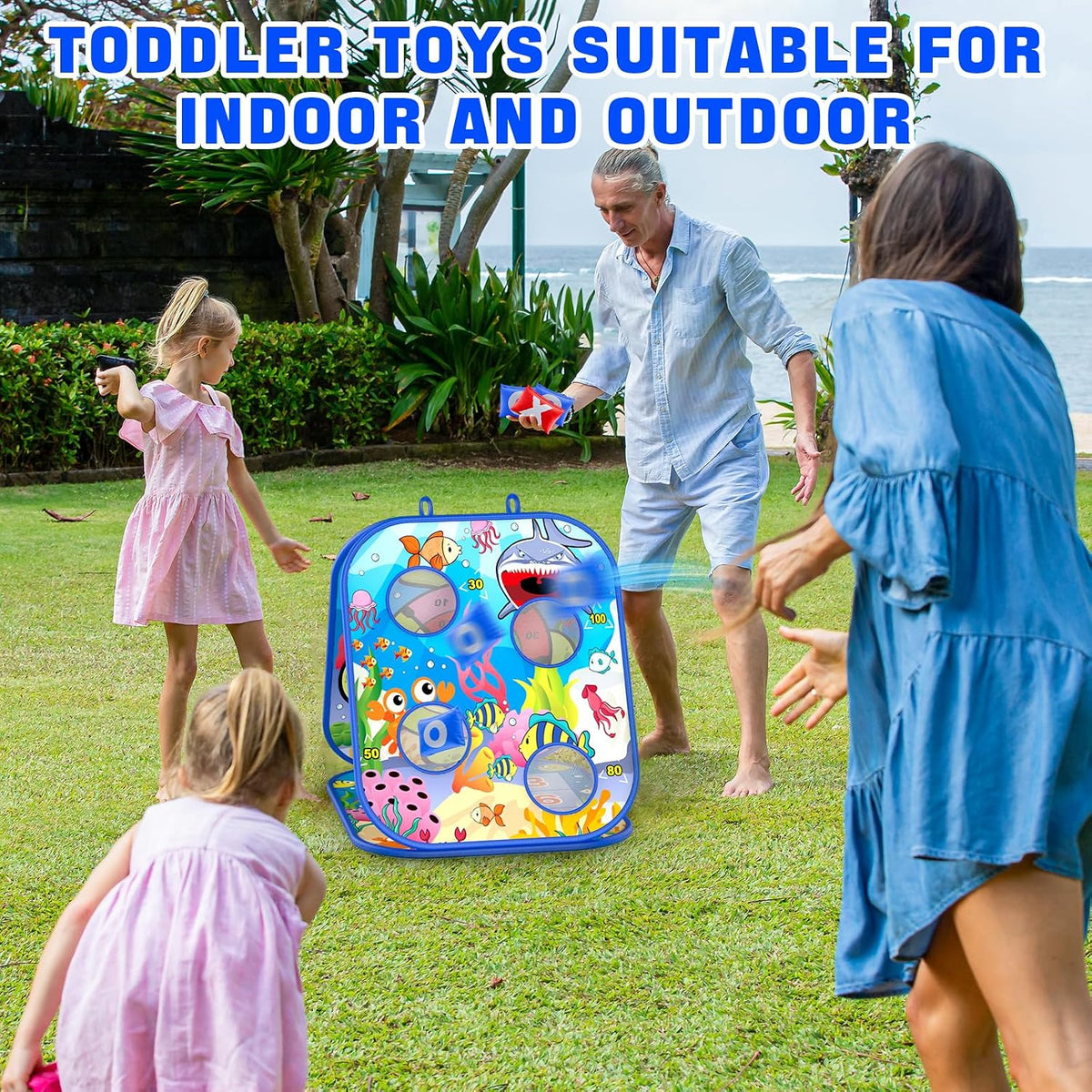 RIEYON - Juego de lanzamiento de sacos 5 en 1 para niños, tablero de Cornhole para niños, actividades de fiesta y patio trasero al aire libre, regalo de cumpleaños o Navidad para niños de 3, 4, 5, 6, 7, 8 años
