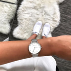 Roberto Marino RM1611 Reloj de malla para mujer – Acero inoxidable plateado, 3ATM, esfera blanca