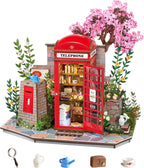 Rolife Rompecabezas de madera 3D estilo vintage, kit de modelo de cabina de teléfono de estilo británico, estantería de bricolaje para adultos, kit de construcción de modelos, manualidades divertidas