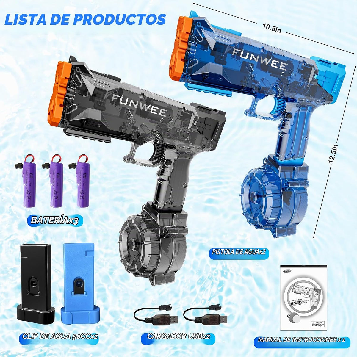 2 unidades de pistolas de agua eléctricas para niños y adultos, pistola de agua de largo alcance potente, pistola de agua automática completa más fuerte de alta capacidad con más de 400