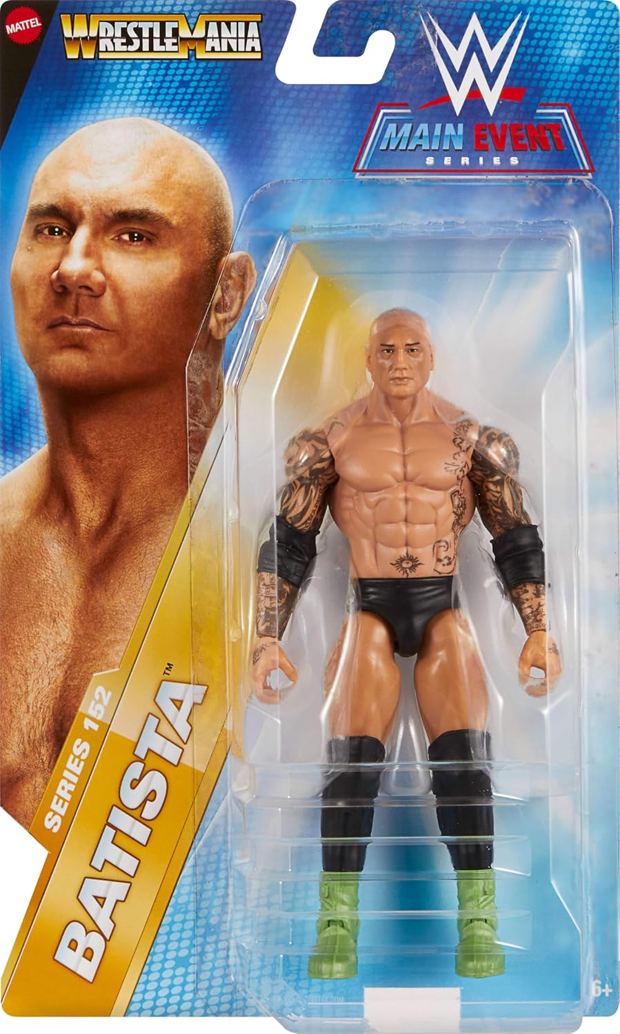 Mattel WWE Figura de acción de Batista, Serie Evento Principal #152 Figura coleccionable de 15 cm con 10 puntos de articulación y aspecto realista