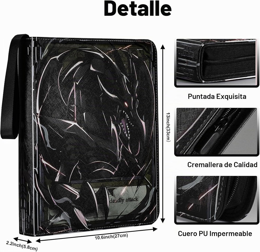 Carpeta de tarjetas coleccionables para tarjetas YGO - Álbum de tarjetas de 990 bolsillos con fundas compatible con tarjetas Y-G-O, tarjetas TCG u otras tarjetas de tamaño estándar - Dragón