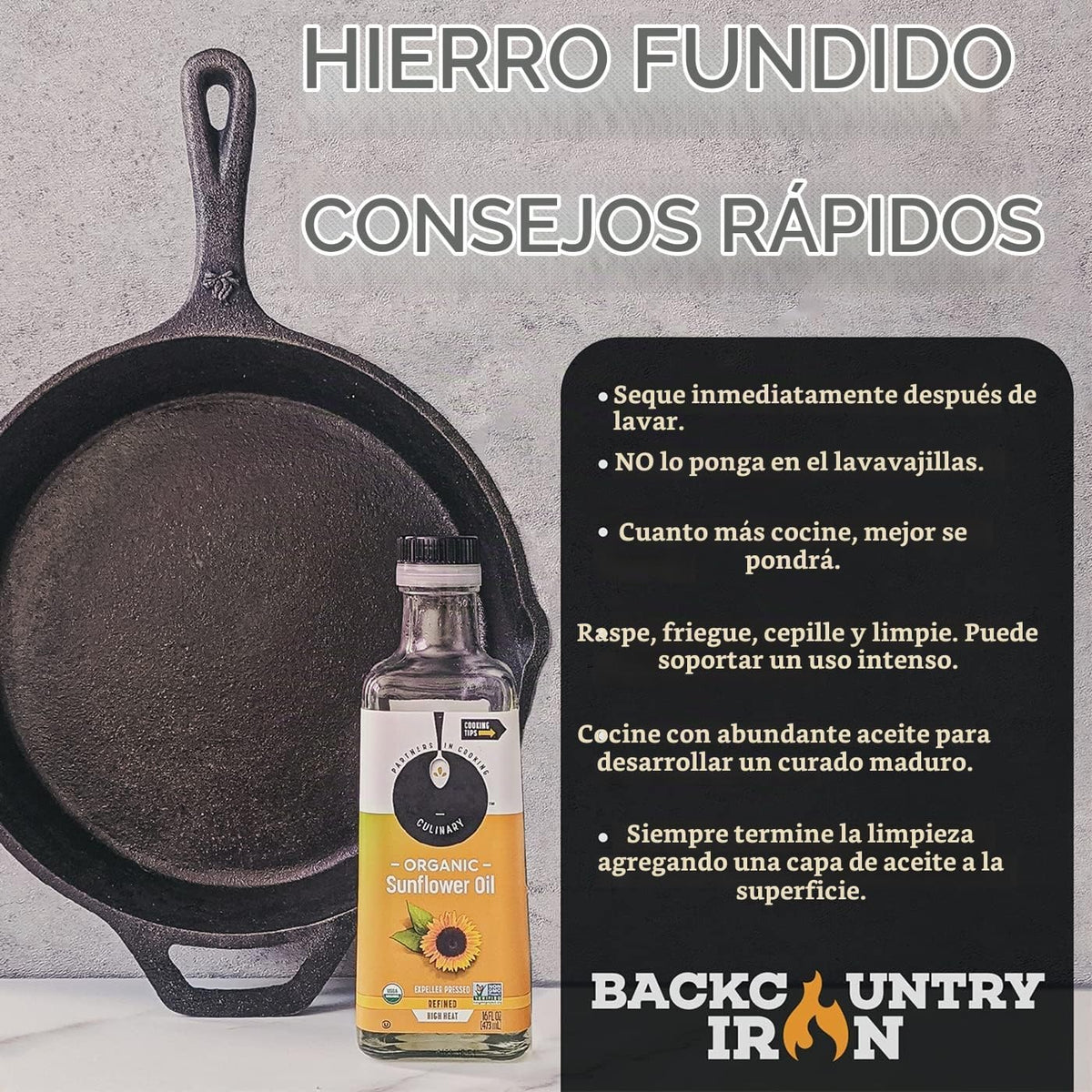 Sartén cuadrada de hierro fundido pre-sazonado mediano de 10,5 pulgadas