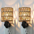 Lámpara Boho enchufe nocturno con interruptor, juego de 2 lámparas LED de granja enchufables en el enchufe de pared, luz nocturna de 0.5W para habitación de bebé con pantalla de ratán bohemia para