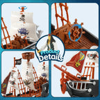 Figuras de acción pirata, juego de barco pirata, juguetes de simulación de barco pirata con 6 figuras de acción y árbol, juguete de juego para niños, juguetes educativos de aprendizaje con figuras