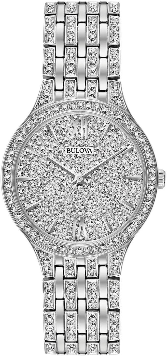 Bulova Crystal Pave - Reloj de cuarzo de 3 manecillas, Inoxidable, Pulsera de acero inoxidable plateado de cuarzo fantasma