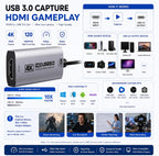 Tarjeta de captura HDMI, USB 3.0 HDMI a USB-C para captura de video, 4K60FPS