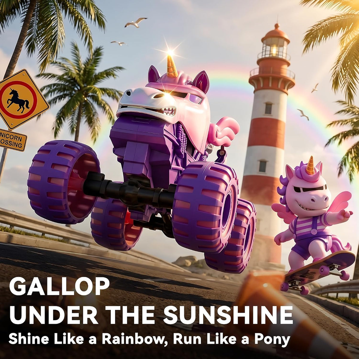 BEZGAR Camión monstruo rosa 1:18, coche de control remoto de unicornio para