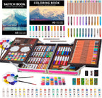 KINSPORY Juego de arte, paquete de 139 suministros de arte de pintura y dibujo con 2 blocs de bocetos, manualidades de arte de doble capa, lápices de colores, pasteles al óleo, pinturas de acuarela