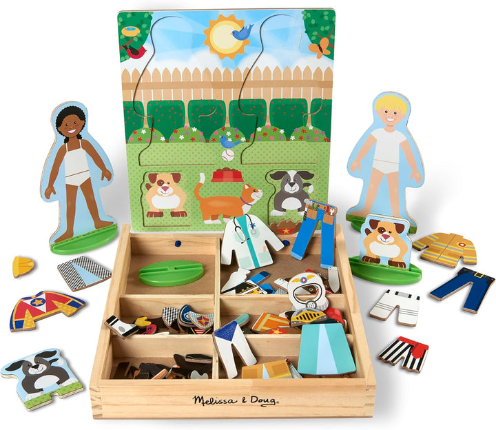 Melissa &amp; Doug Muñecas de Madera Magnéticas de Vestir de Oficio...