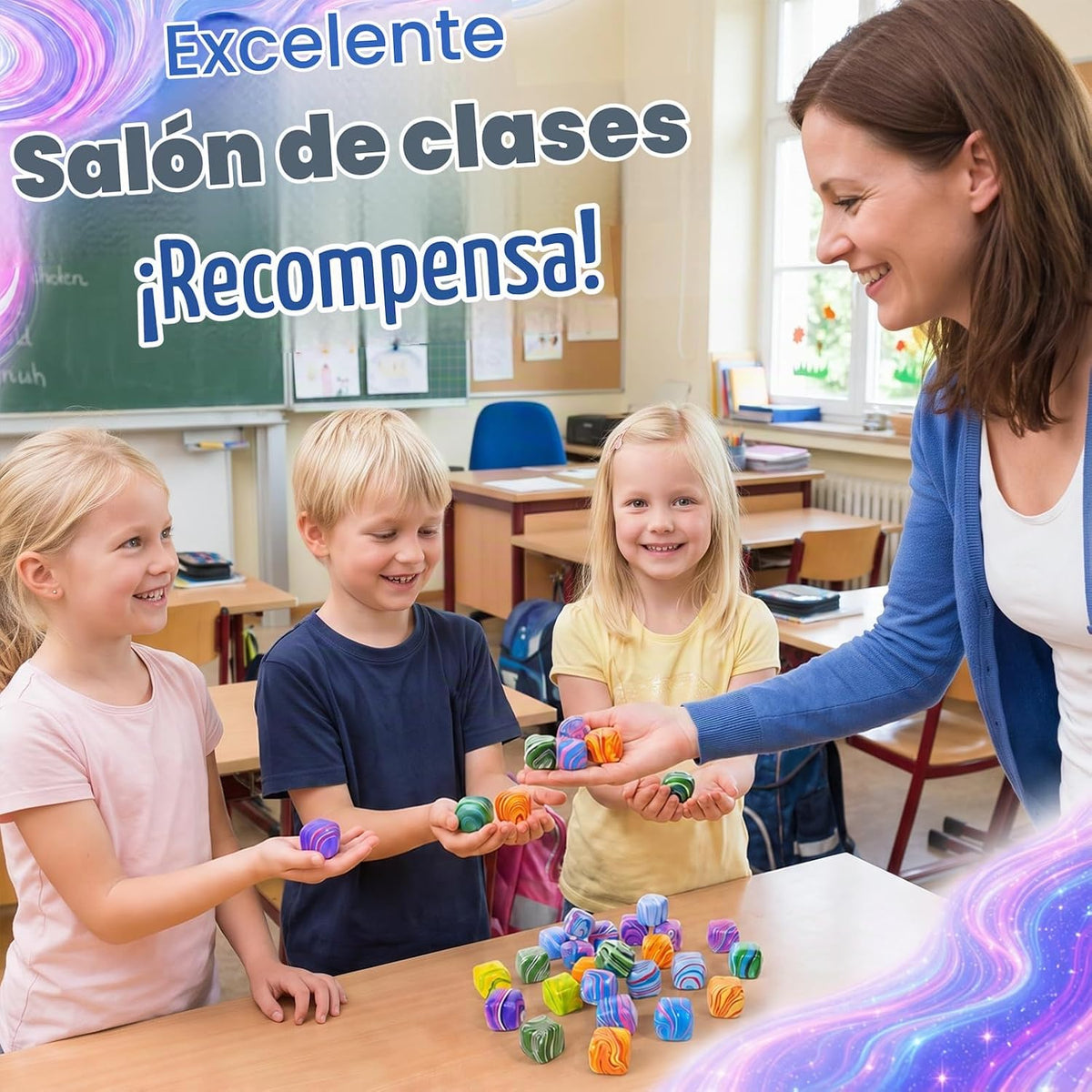 Paquete de 24 mini cubos de estrés para niños: 1.18 pulgadas, juguetes esponjosos de remolino colorido, juguetes sensoriales suaves de rebote rápido para premios silenciosos en el aula, recuerdos de