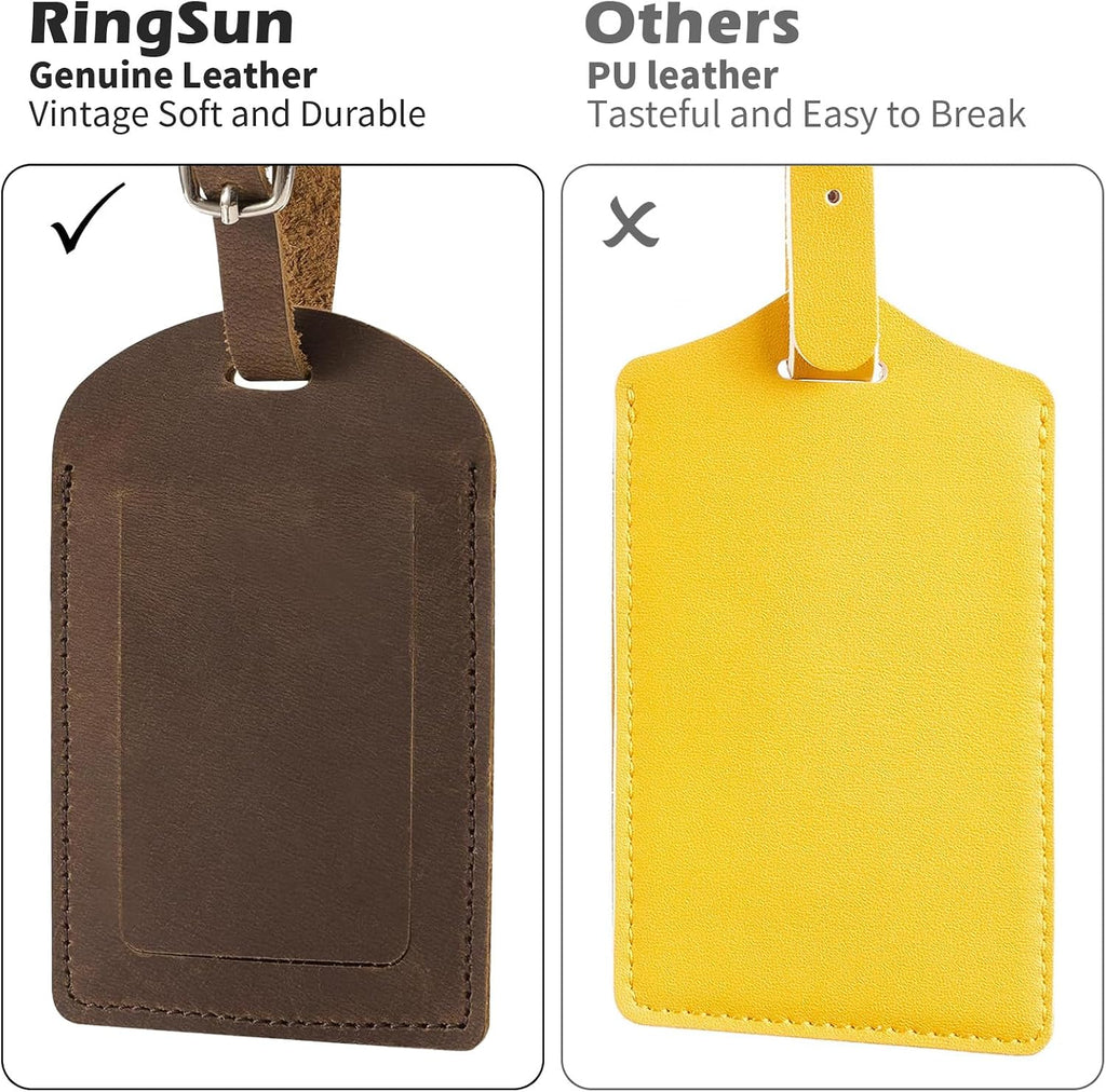 Etiqueta de equipaje de cuero genuino Ringsun para maletas, etiquetas de identificación, etiquetas de bolsa para equipaje (paquete de 6)