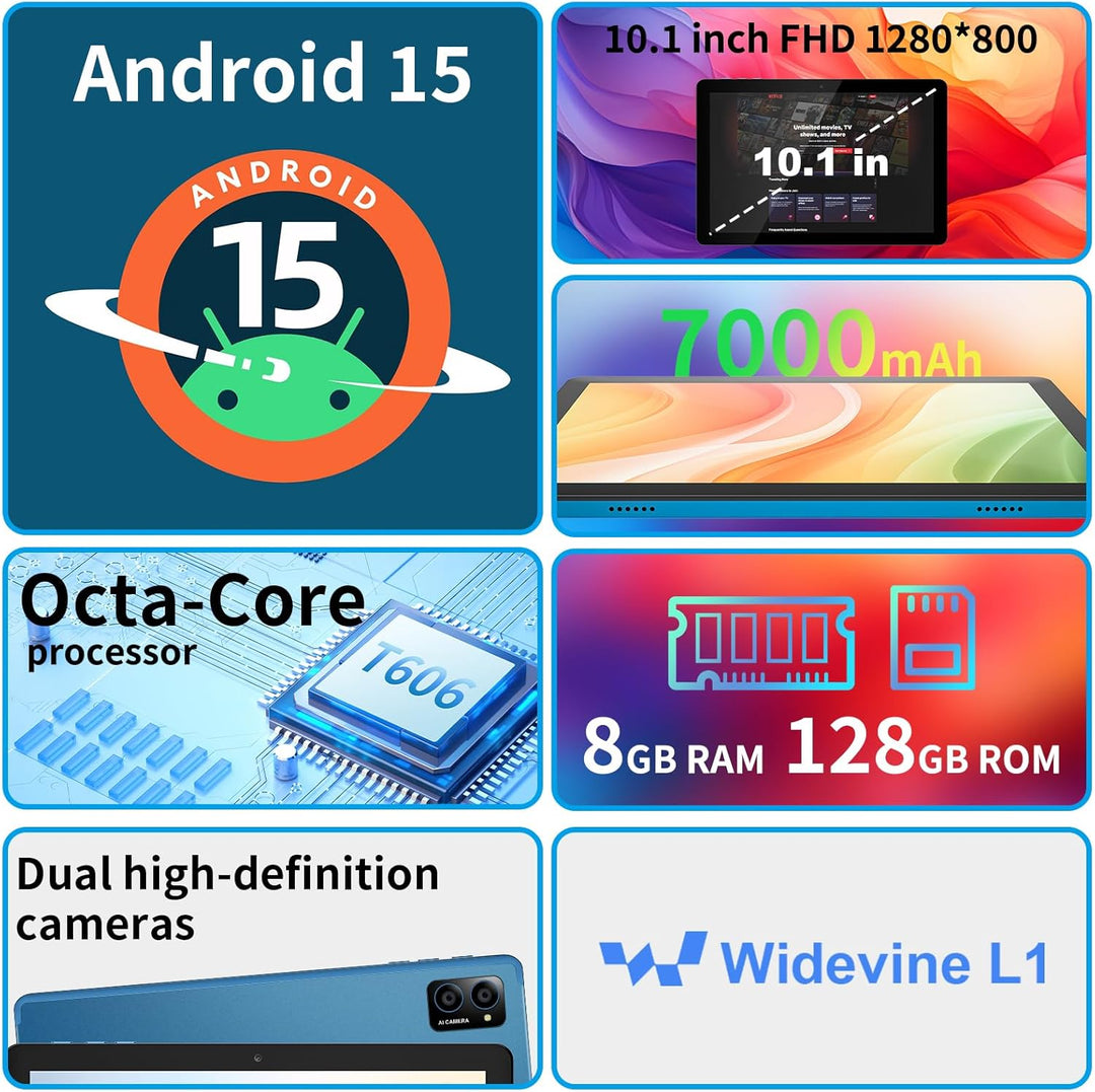 Tableta Android 15 de 10 pulgadas: Octa-Core, 8 GB de RAM 128 GB, 7...