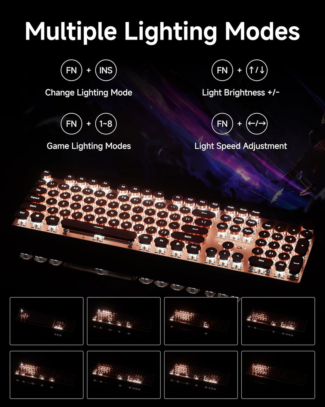Teclado mecánico estilo máquina de escribir EWEADN, teclado de máqu...